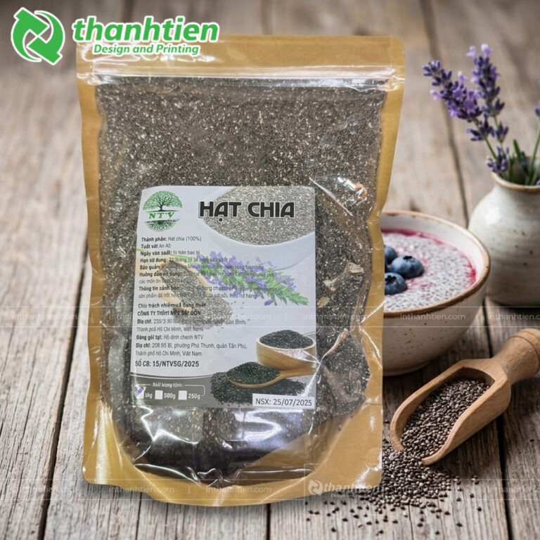 Túi zip giấy nâu 1 mặt trong đựng hạt chia