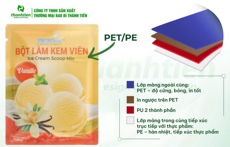 Cấu tạo bao bì bột làm kem PET/PE