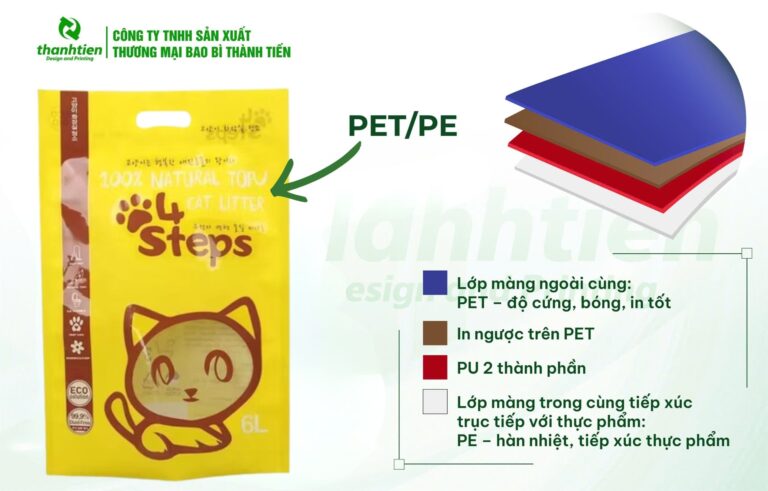 Cấu tạo bao bì cát mèo PET/PE