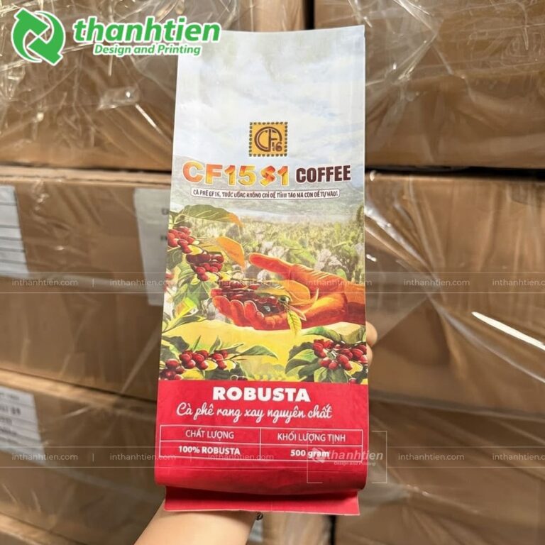 In túi 4 cạnh có van thoat s khí đựng cà phê